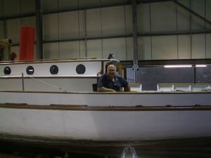 Cpt Dave Pickston on his boat Soleil d'Or in the Shed at Mylor Yacht Harbour 2015