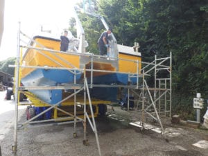 Tiger Lilly Survey Catamaran having works completed at Mylor Boat Yard, Cornwall