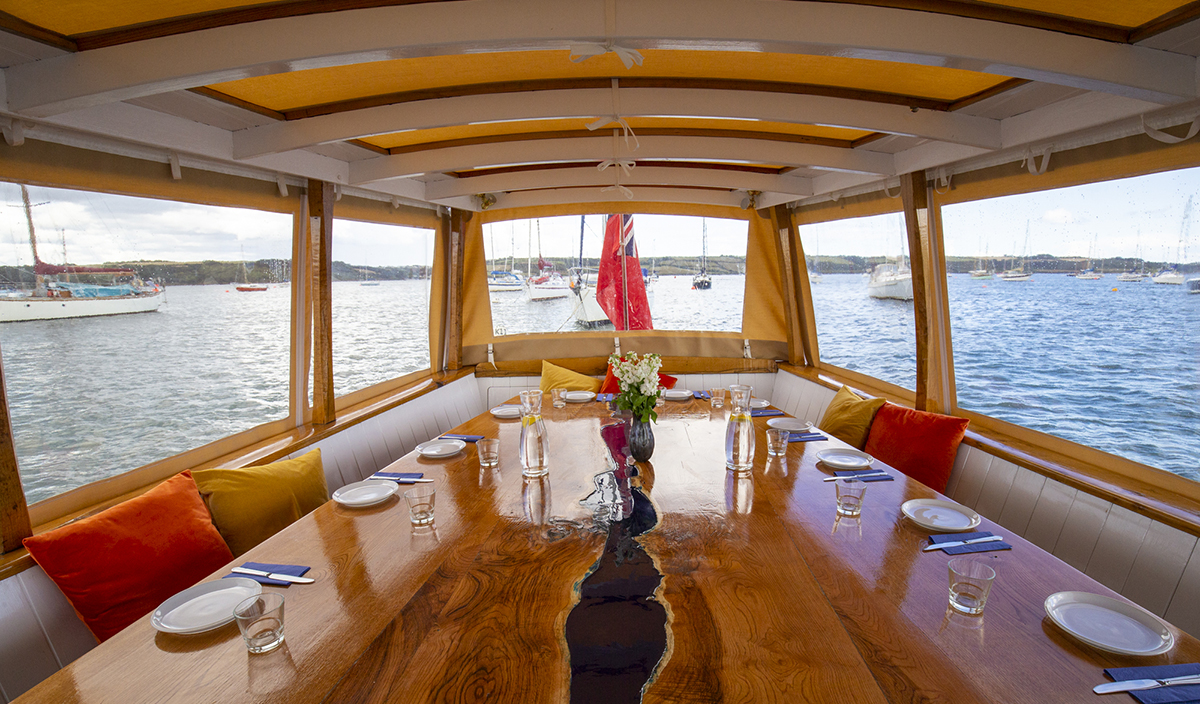 Blue River Table river cruises with alfresco dining based out of Mylor Yacht Harbour