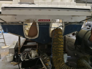 Sealine 255 conversion from win to single engine at Mylor Yacht Harbour