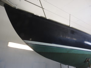 Mystery Yacht 35, Francesca of Fowey before the topside respray and Coppercoat application