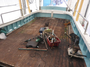 Lamorna's deck before removal at Mylor.
