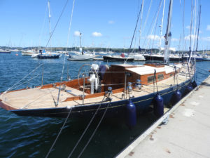 Traditional new build Holman 43 boat, Cass at Mylor Yacht Harbour 