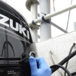 Suzuki DF30 Tin outboard installation carried out by Mylor Yacht Harbour marine engineer Mike